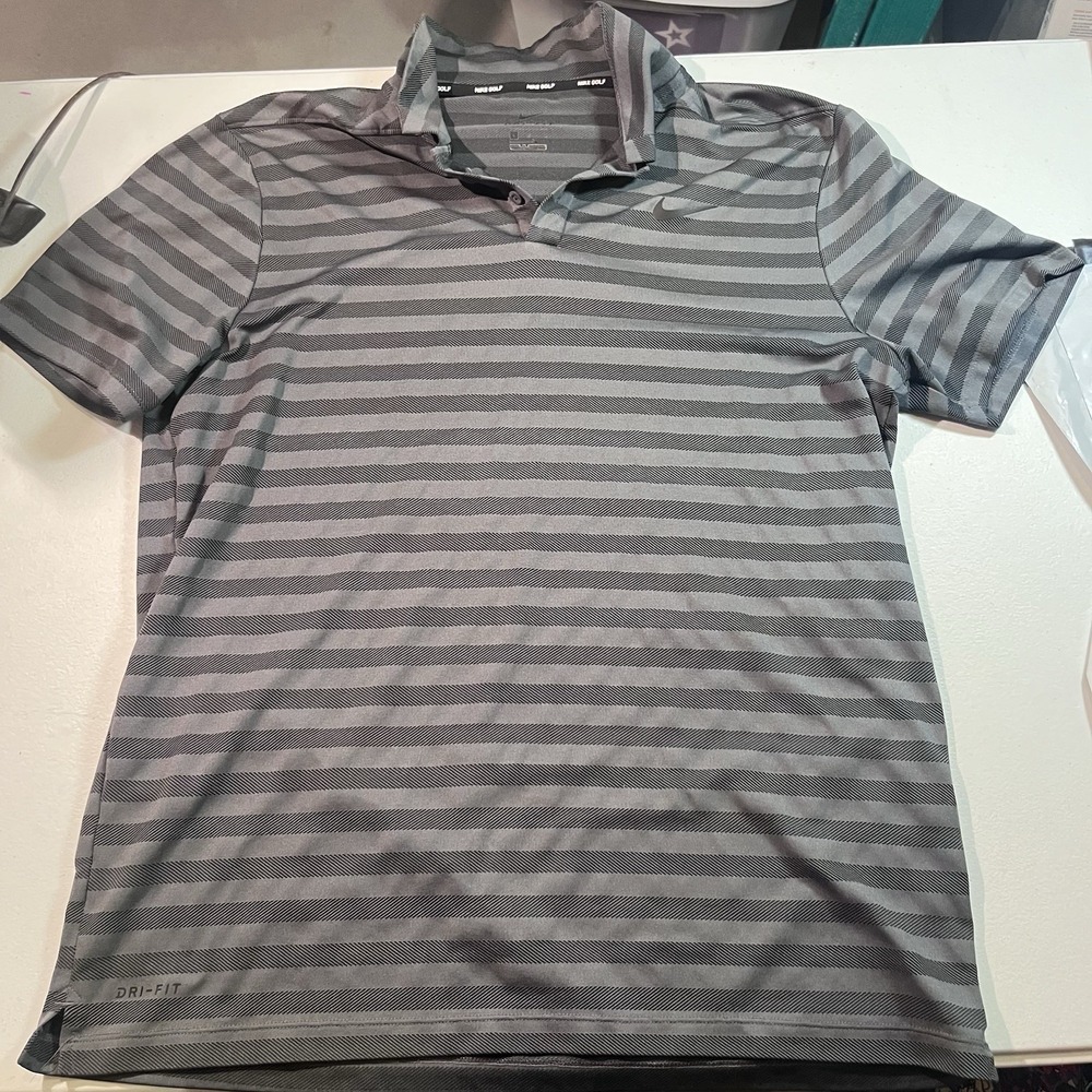 Nike Dri-Fit Men's Golf Polo‎ Size Large Black Striped GUC